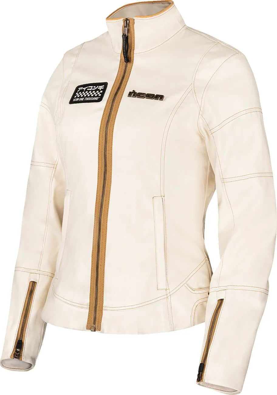 Icon Damen-Motorradjacke Tuscadero3™ – Weiß/Gold