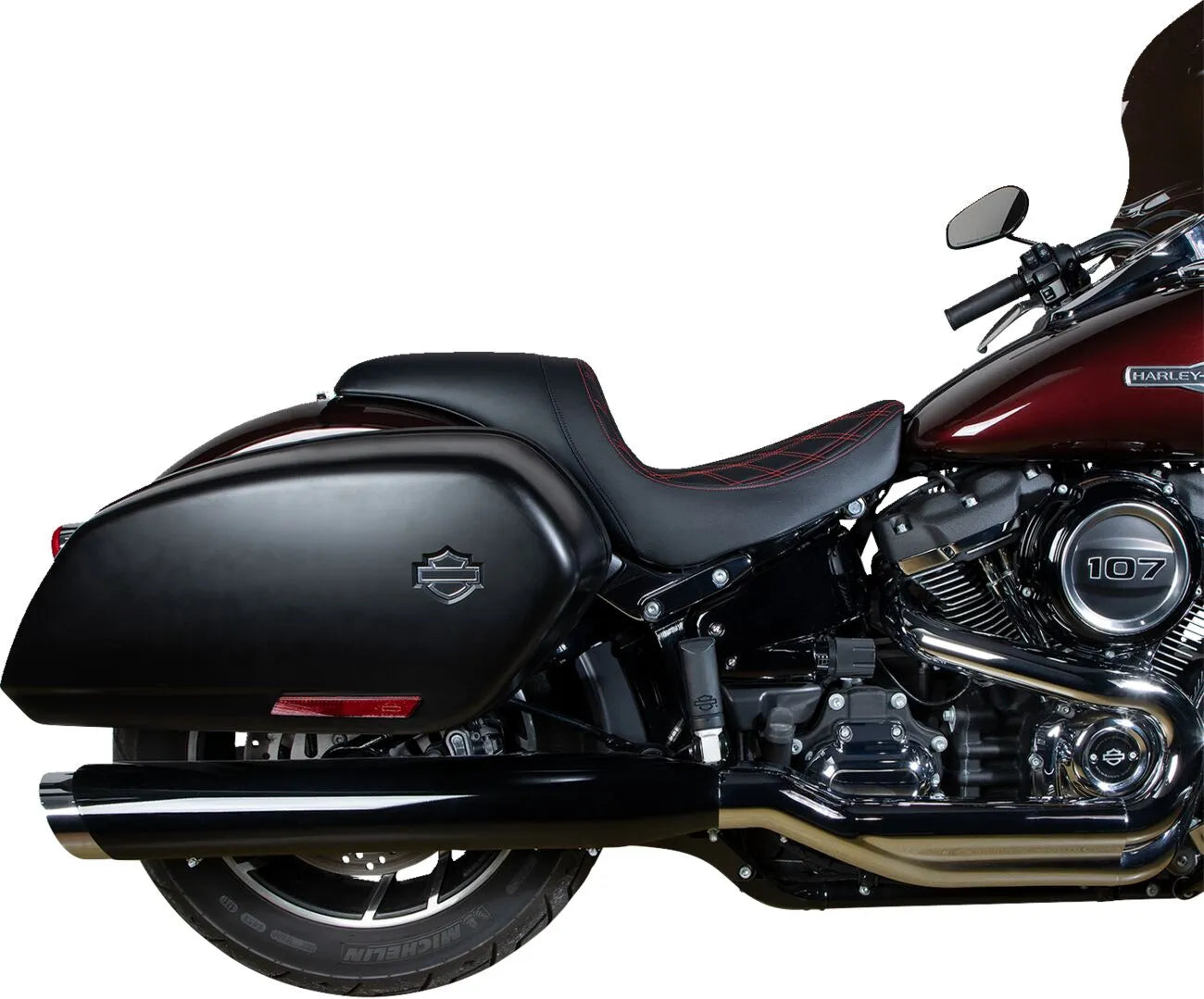 Drag Specialties Predator Sitz - Schwarz, Rote Nähte