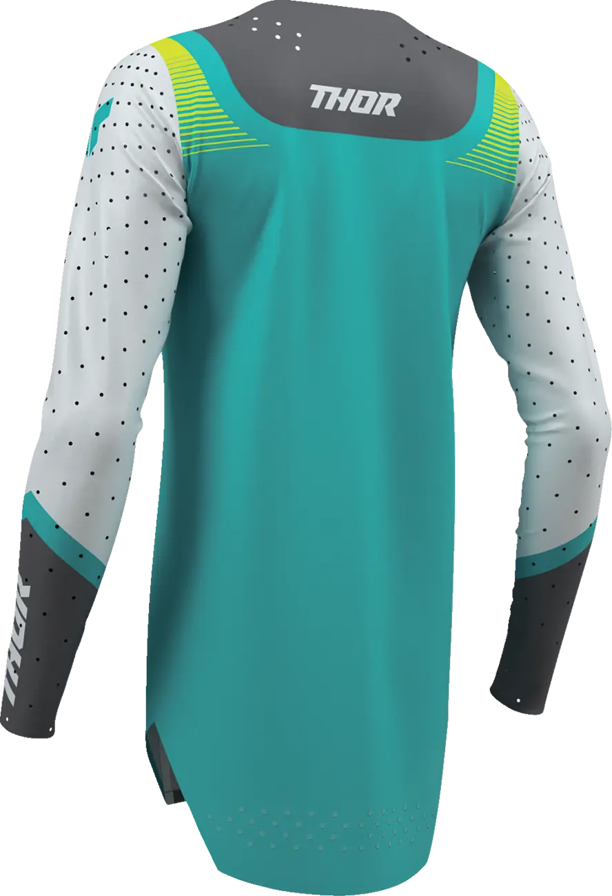 Thor Damen Sportmode Velocity Trikot – Grau/Weiß/Türkis/Fluoreszierendes Gelb