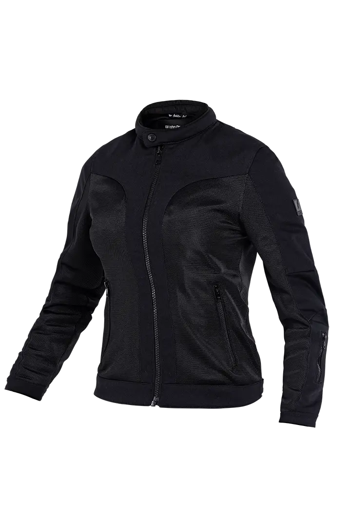 John Doe Damen Aero Mesh Jacke für sportliches Motorradfahren - Schwarz