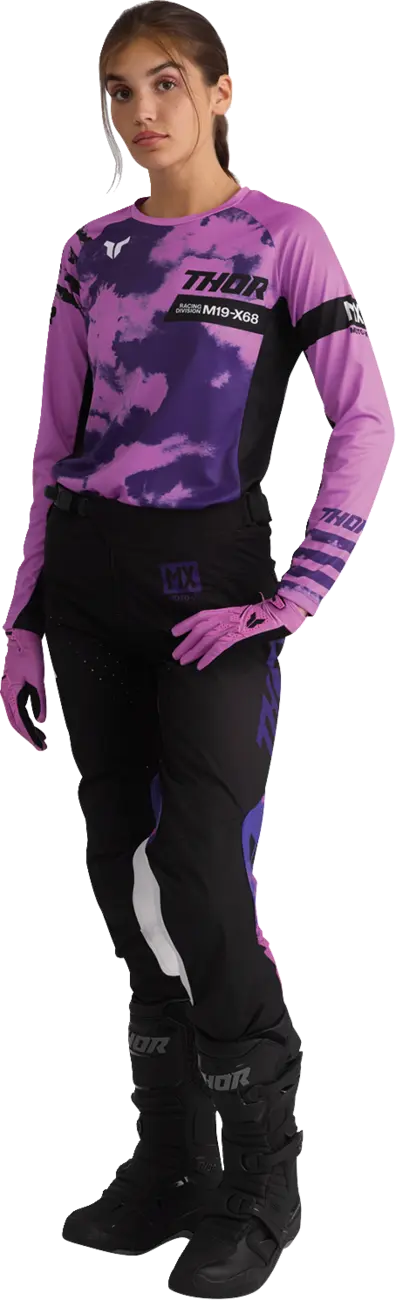 Thor Damen Launchmode Bleach Motocross-Hose – Schwarz/Lila/Weiß