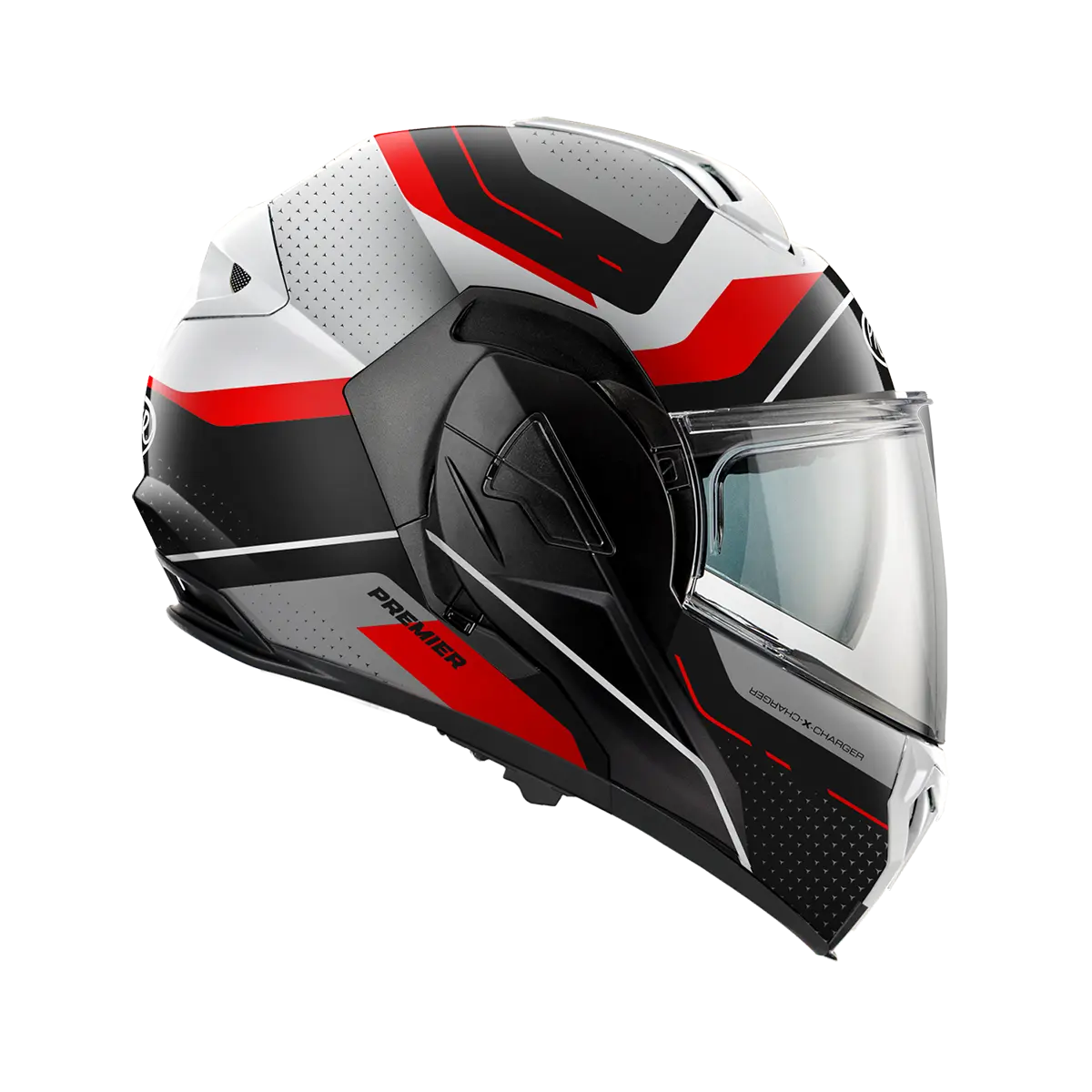 Premier Helmets X-charger Klapphelm – Schwarz/Grau/Rot/Weiß