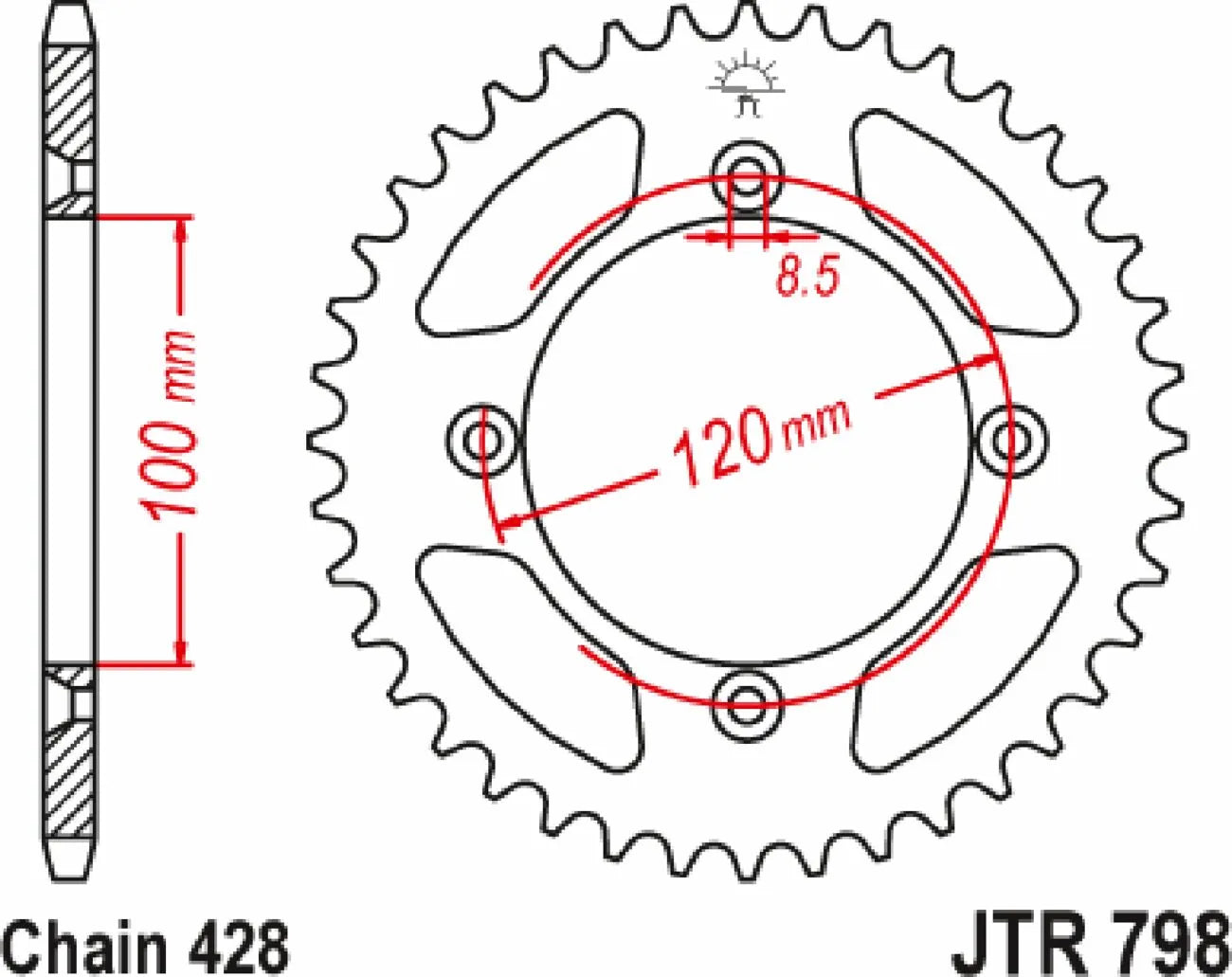 JT Sprockets Kettenrad hinten, 51 Zähne, Stahl, Schwarz