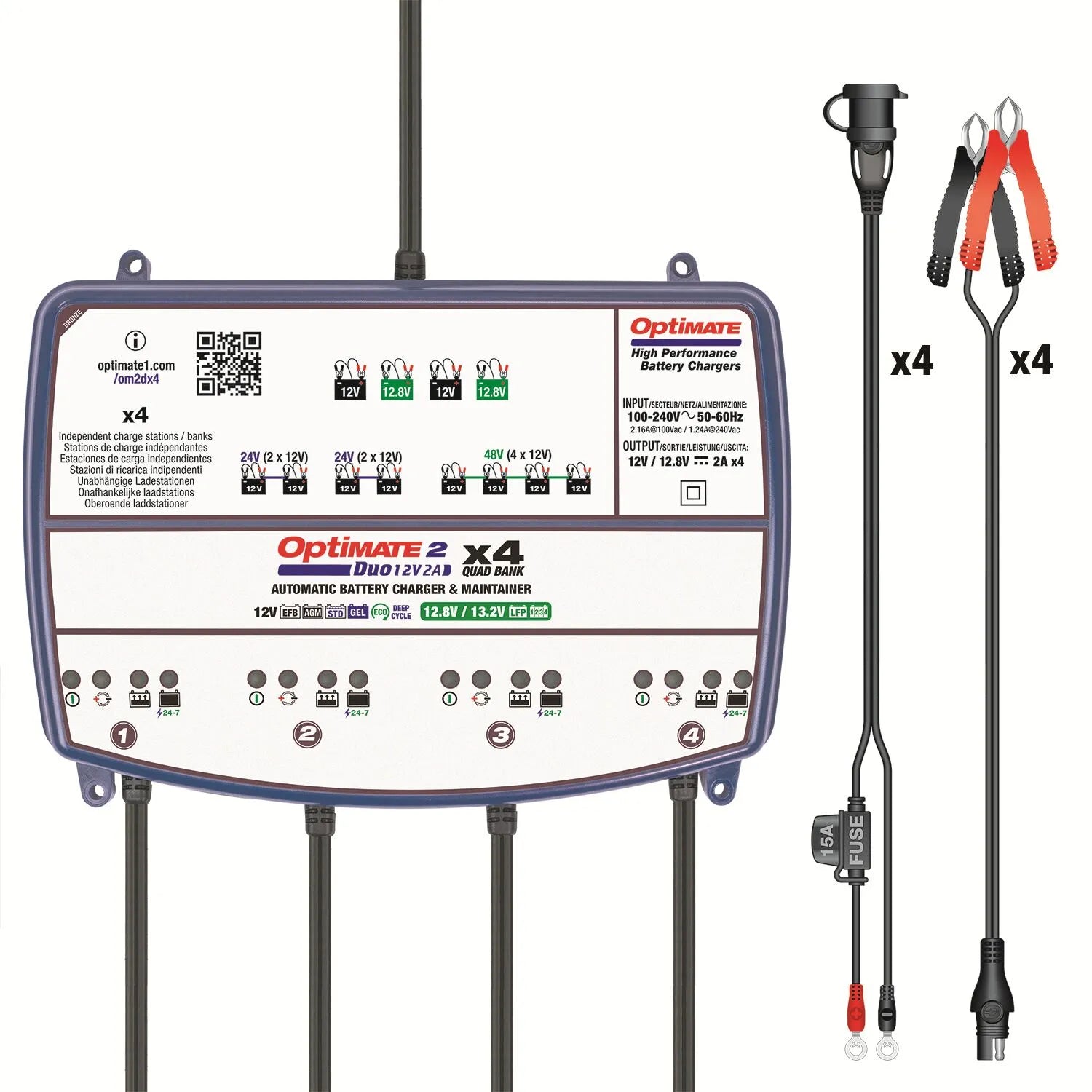 Tecmate Optimate 2 Duo X 4-Bank-Batterieerhaltungsgerät