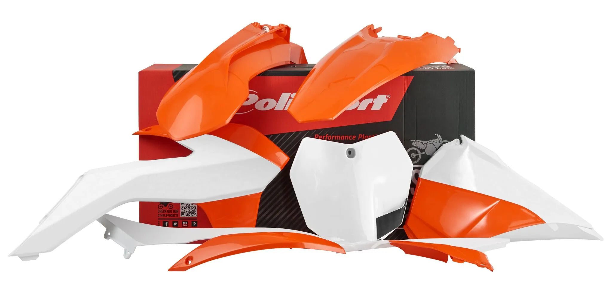 Polisport Komplett-Bodykit für KTM Standardrahmen – Orange/Weiß