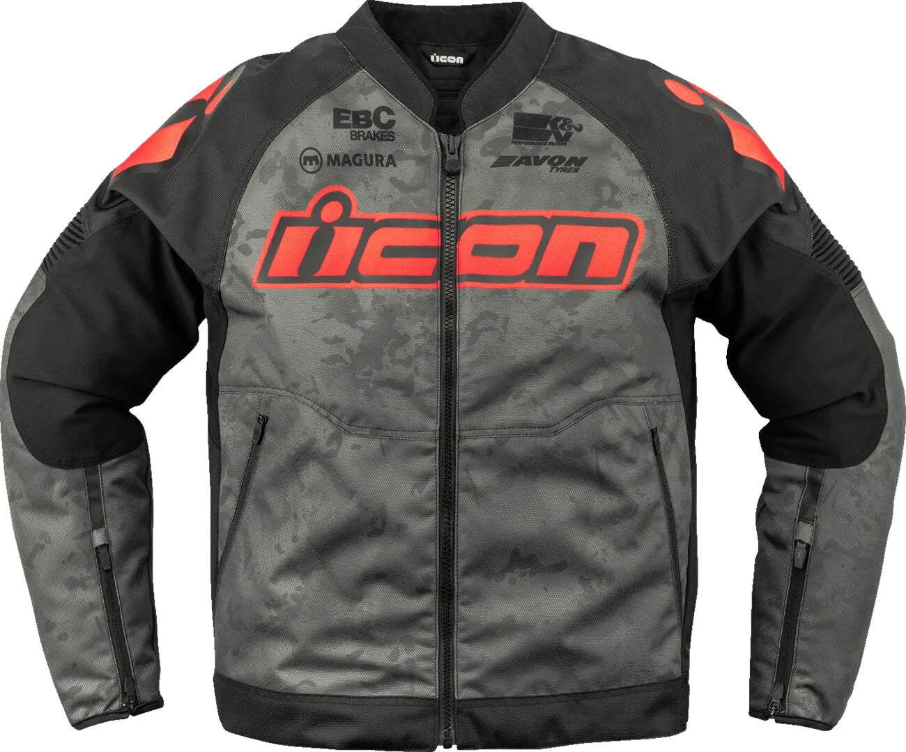 Icon Overlord3™ Magnacross Jacke – Schwarz/Rot/Camo-Grau