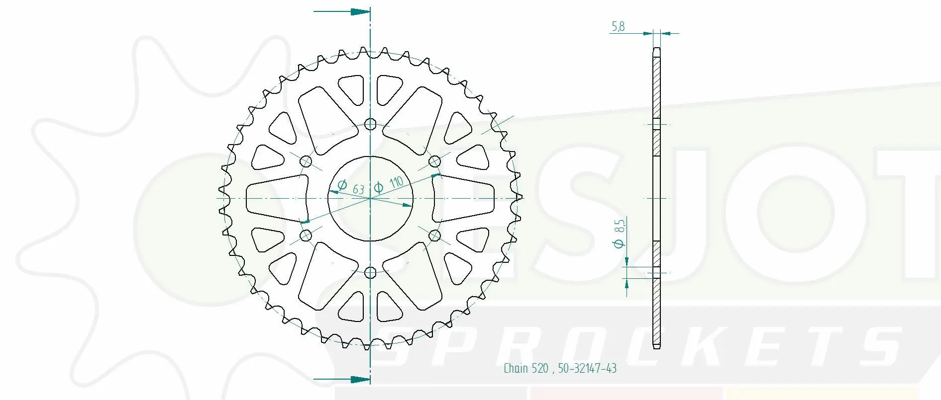 Esjot 520 Stahl-Kettenrad hinten