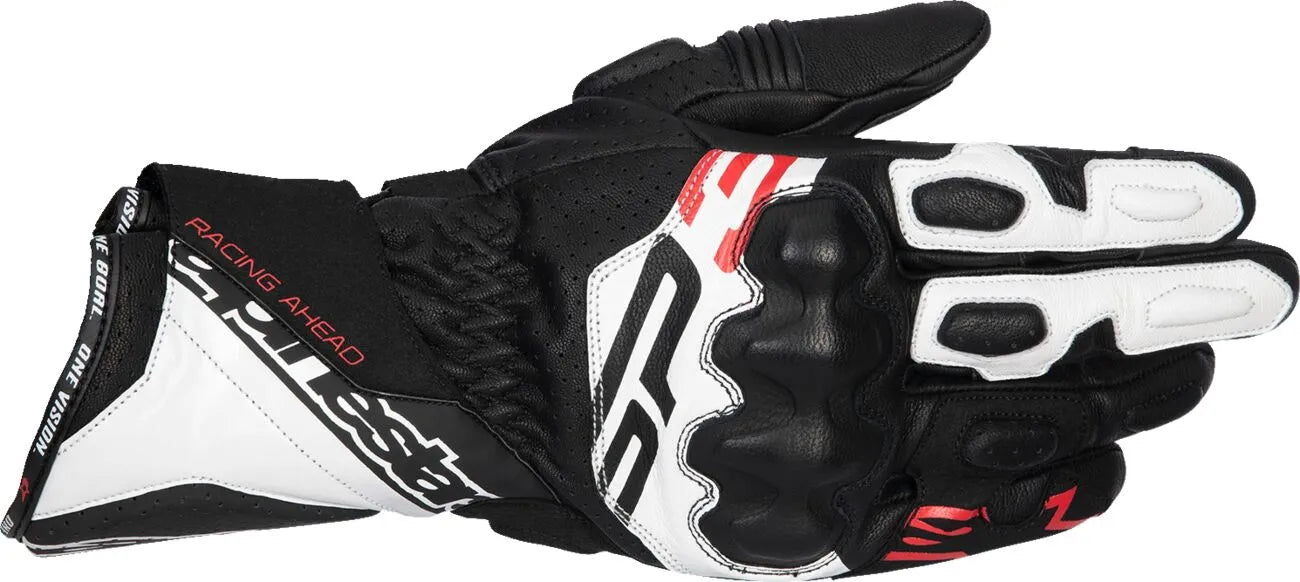 Alpinestars SP-3 Motorradhandschuhe aus Leder – Schwarz/Weiß/Fluoreszierendes Rot