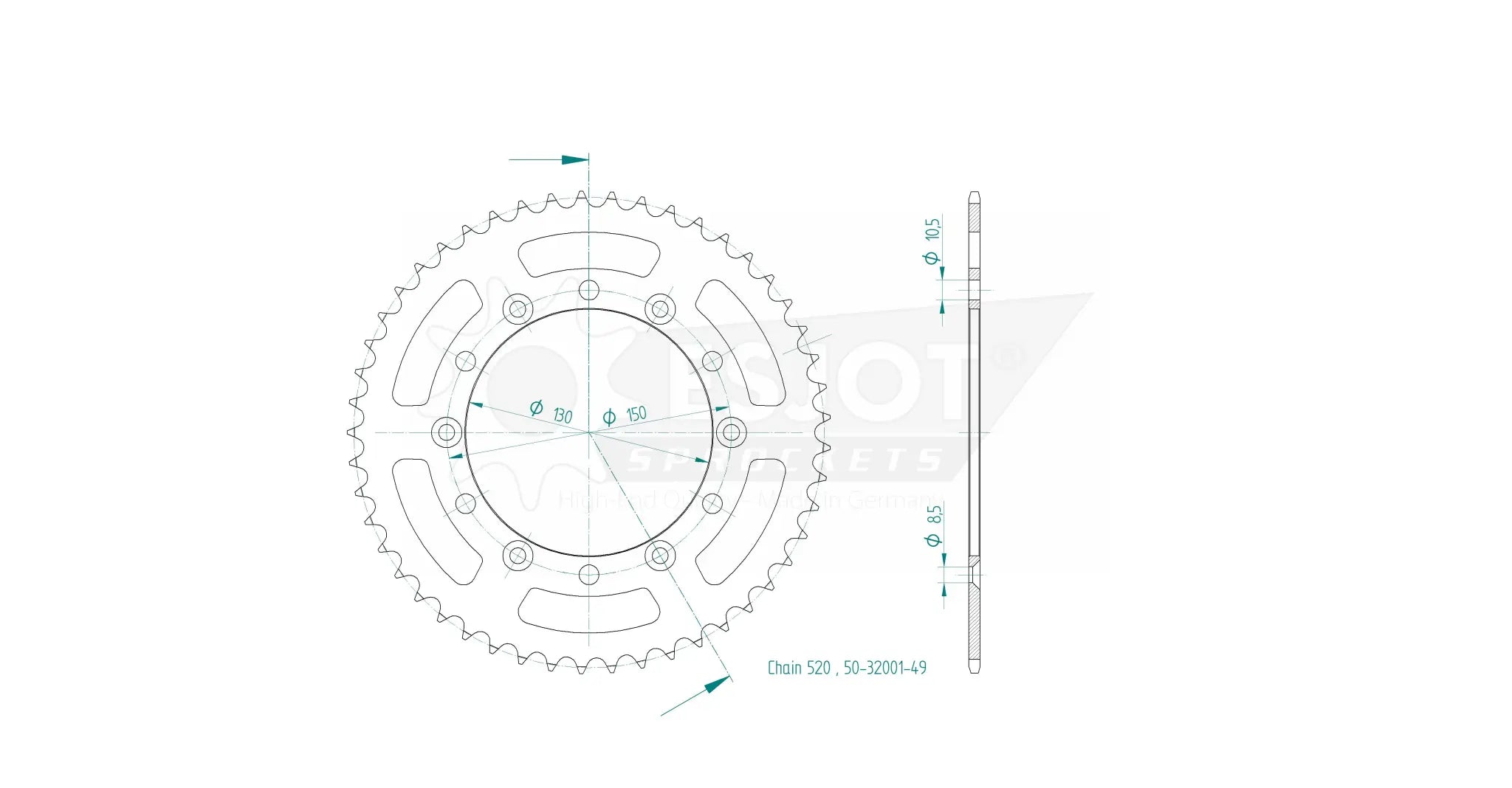 Esjot 520 Kettenrad hinten – Hochwertiger Stahl
