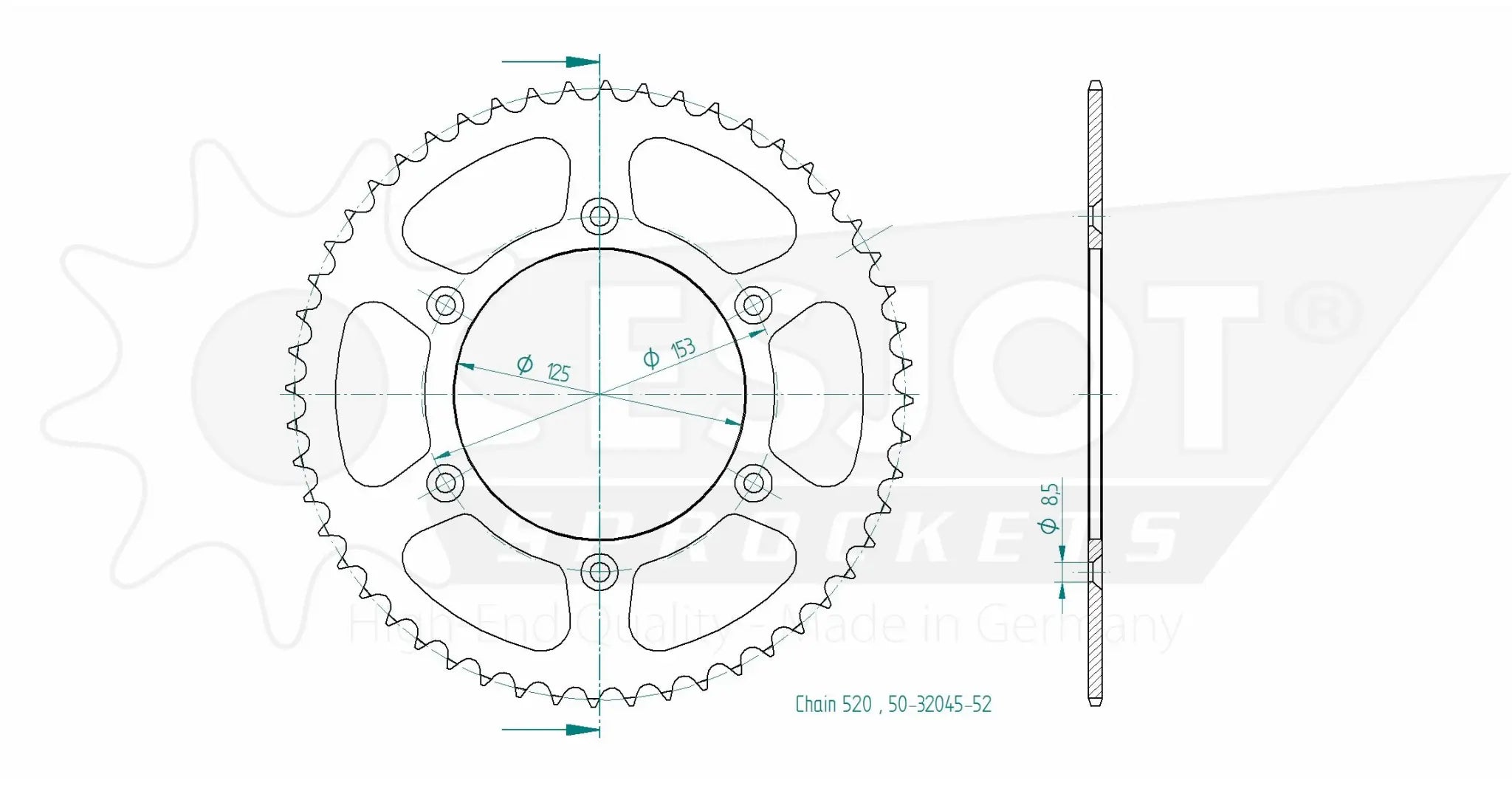 Esjot 520 Kettenrad hinten – Hochwertiger Stahl