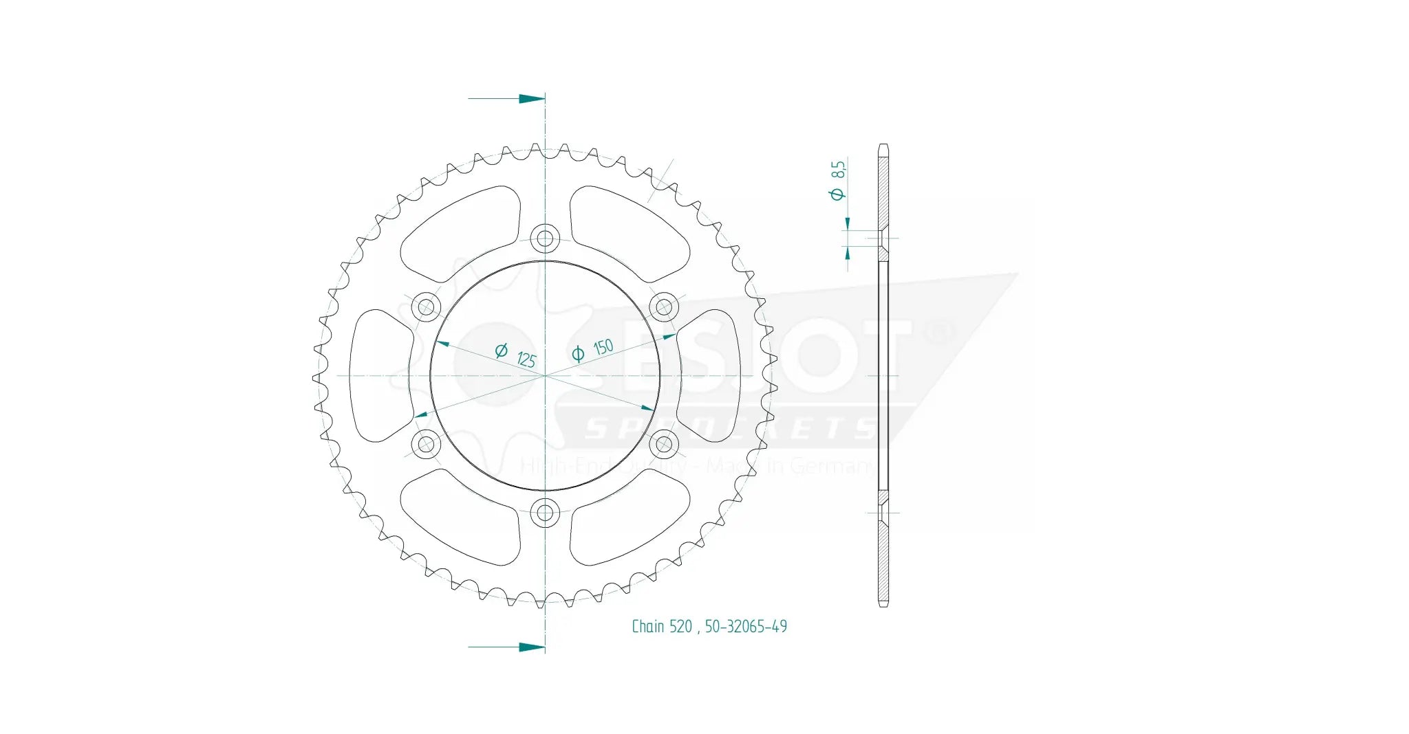 Esjot 520 Stahl-Kettenrad hinten