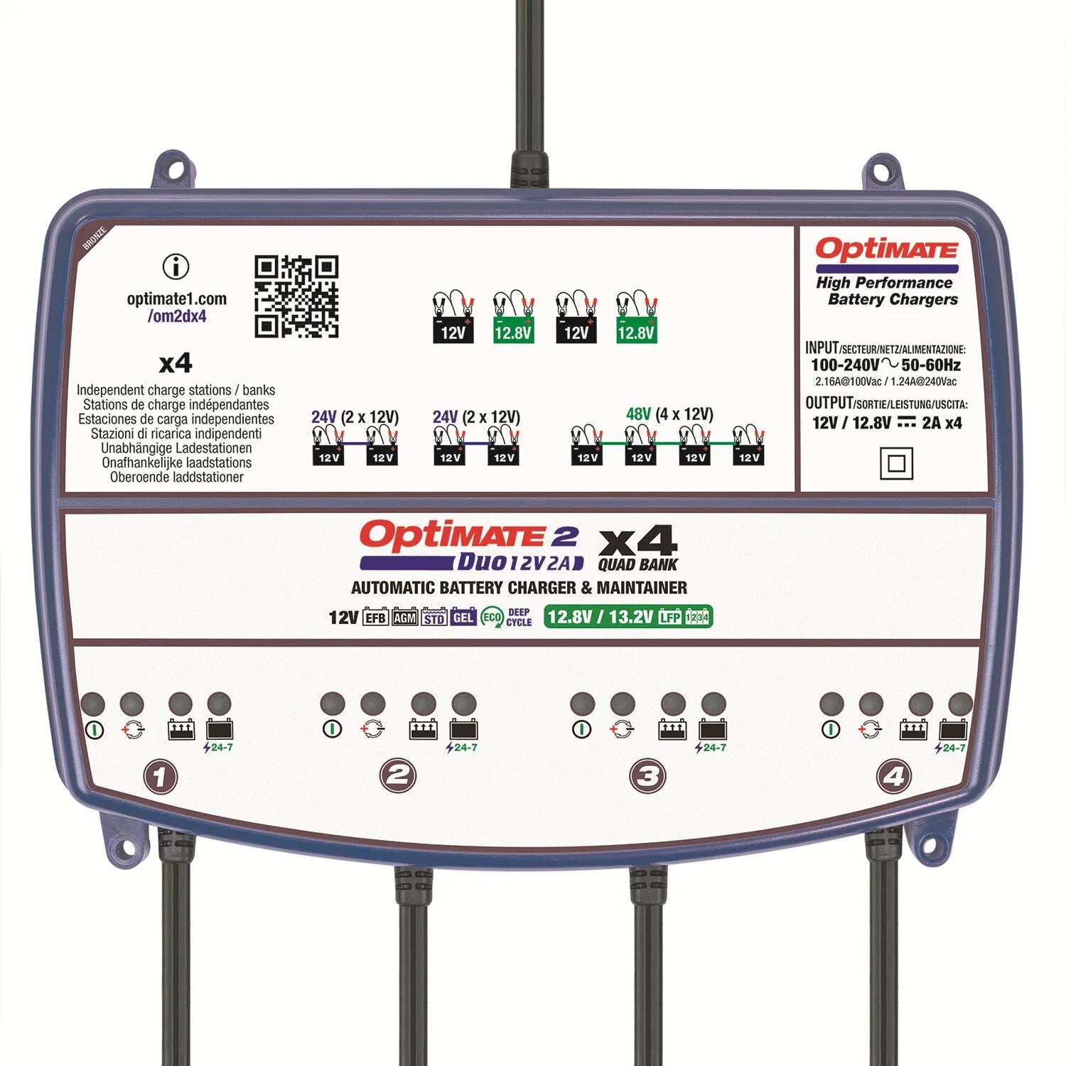 Tecmate Optimate 2 Duo X 4-Bank-Batterieerhaltungsgerät