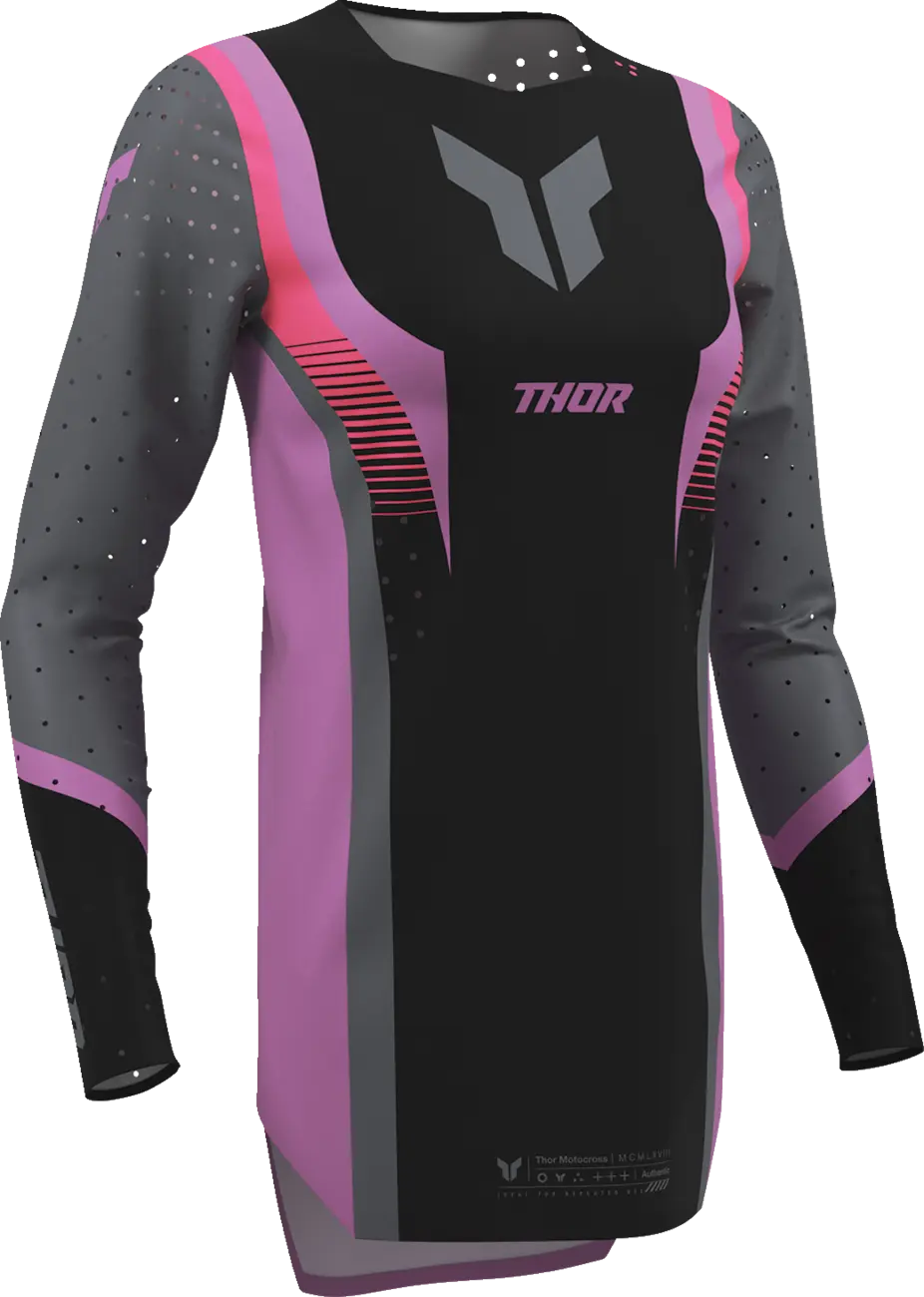 Thor Damen-Sportmode Velocity-Trikot – Schwarz/Pink/Lila/Dunkelgrau
