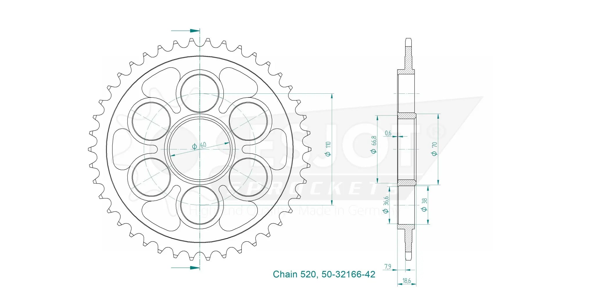 Esjot 520 Kettenrad - Hinteres Standard-Stahlkettenrad