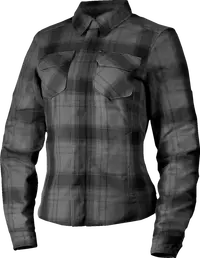 Icon Damen-Motorradjacke Fallblock Flanell™ – Schwarz/Grau