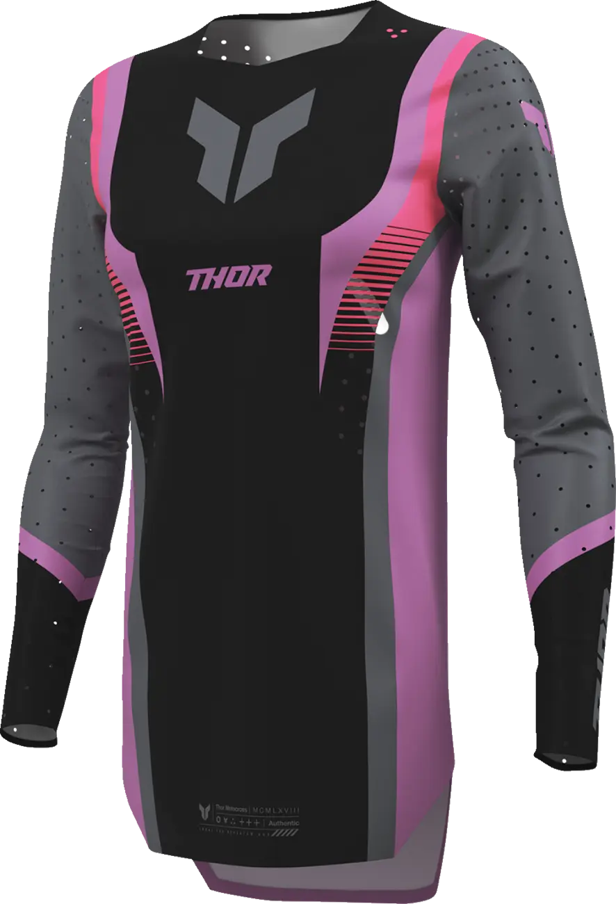 Thor Damen-Sportmode Velocity-Trikot – Schwarz/Pink/Lila/Dunkelgrau