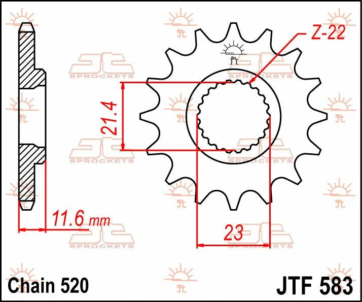 JT Sprockets Ritzel vorne – 520er Kette, 14 Zähne