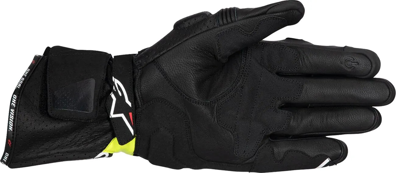 Alpinestars SP-3 Motorradhandschuhe aus Leder – Schwarz/Weiß/Fluoreszierendes Gelb