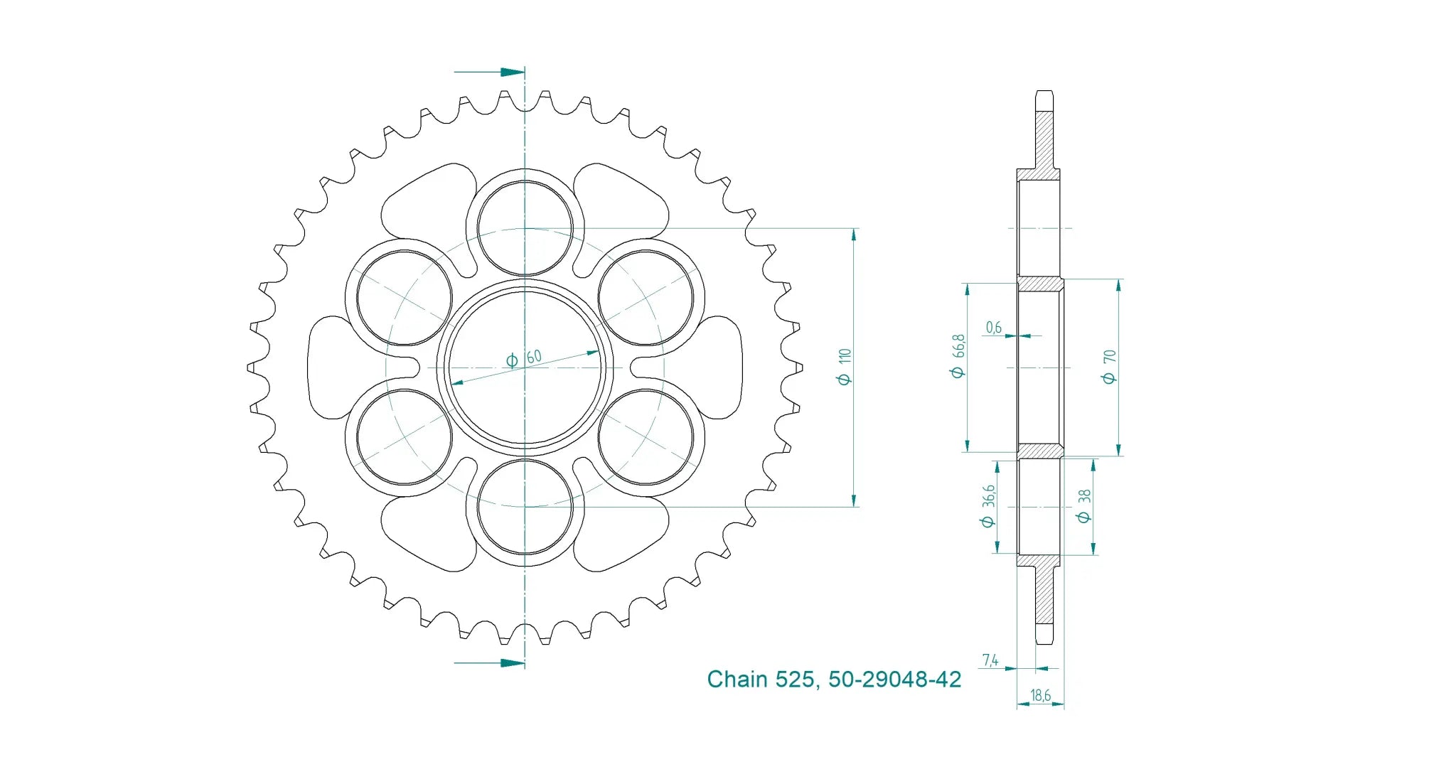 Esjot 525 Stahl-Kettenrad hinten - Hochwertig
