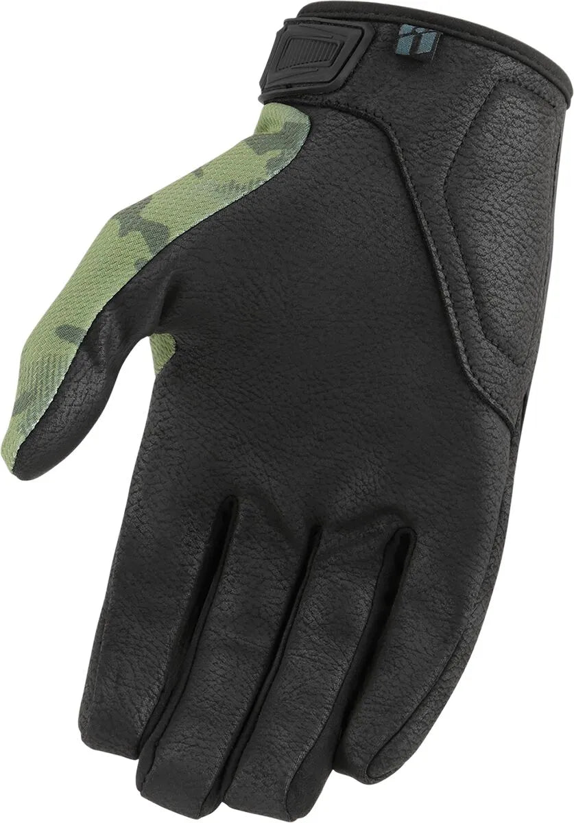 Icon Hooligan CE Handschuhe für sportliches Motorradfahren – Schwarz/Camo Grün