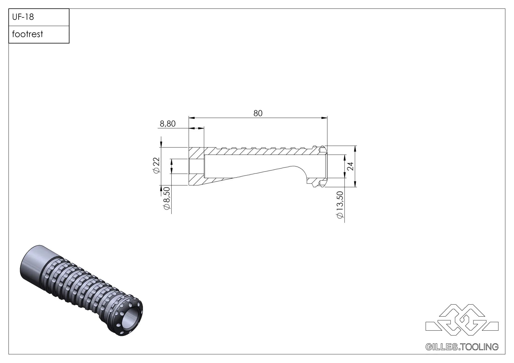 Gilles Tooling UF18 Fußraste – Schwarzes Aluminium