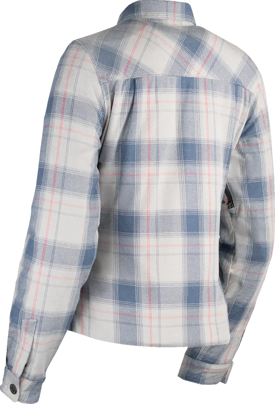 Icon Damen-Motorradjacke Fallblock Flanell™ – Blau/Grau/Rot/Weiß