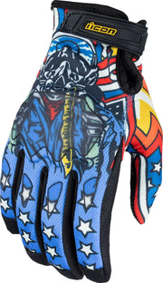Icon Hooligan CE Flyboy Handschuhe – Schwarz/Blau/Rot/Weiß