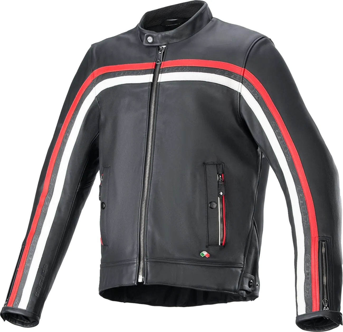 Alpinestars Dyno Lederjacke – Schwarz/Cremeweiß/Rot