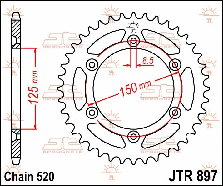JT Sprockets Stahl-Kettenrad hinten 520-53 Zähne