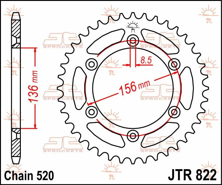 JT Sprockets Stahl-Kettenrad hinten - 520, 44 Zähne
