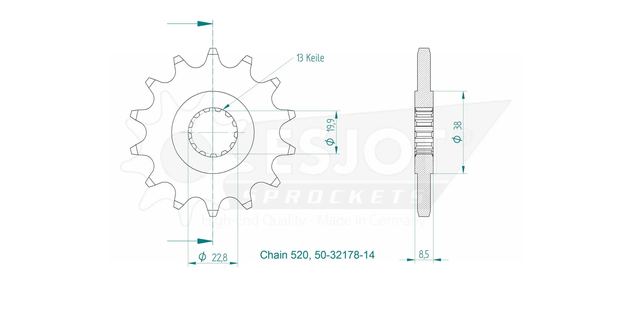 Esjot 520 Ritzel vorne - 14 Zähne