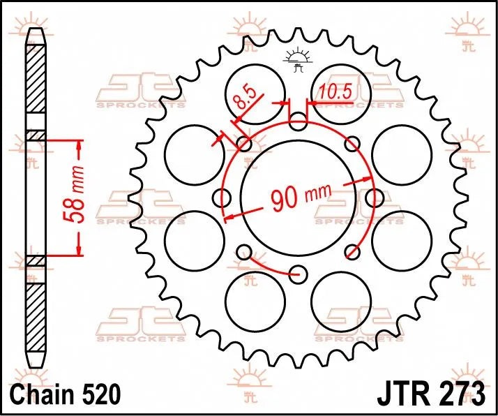 JT Sprockets Stahl-Kettenrad hinten 520-44 Zähne