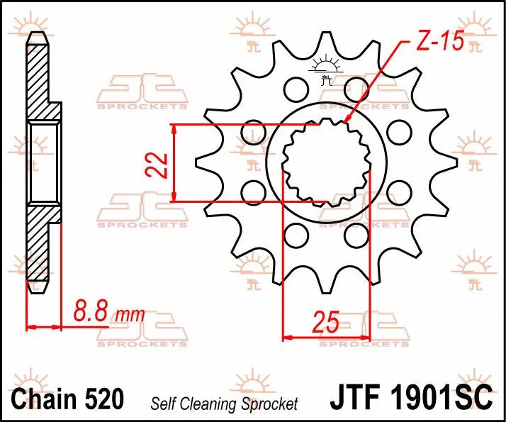 JT Sprockets Ritzel vorne - 520er Kette, 15 Zähne