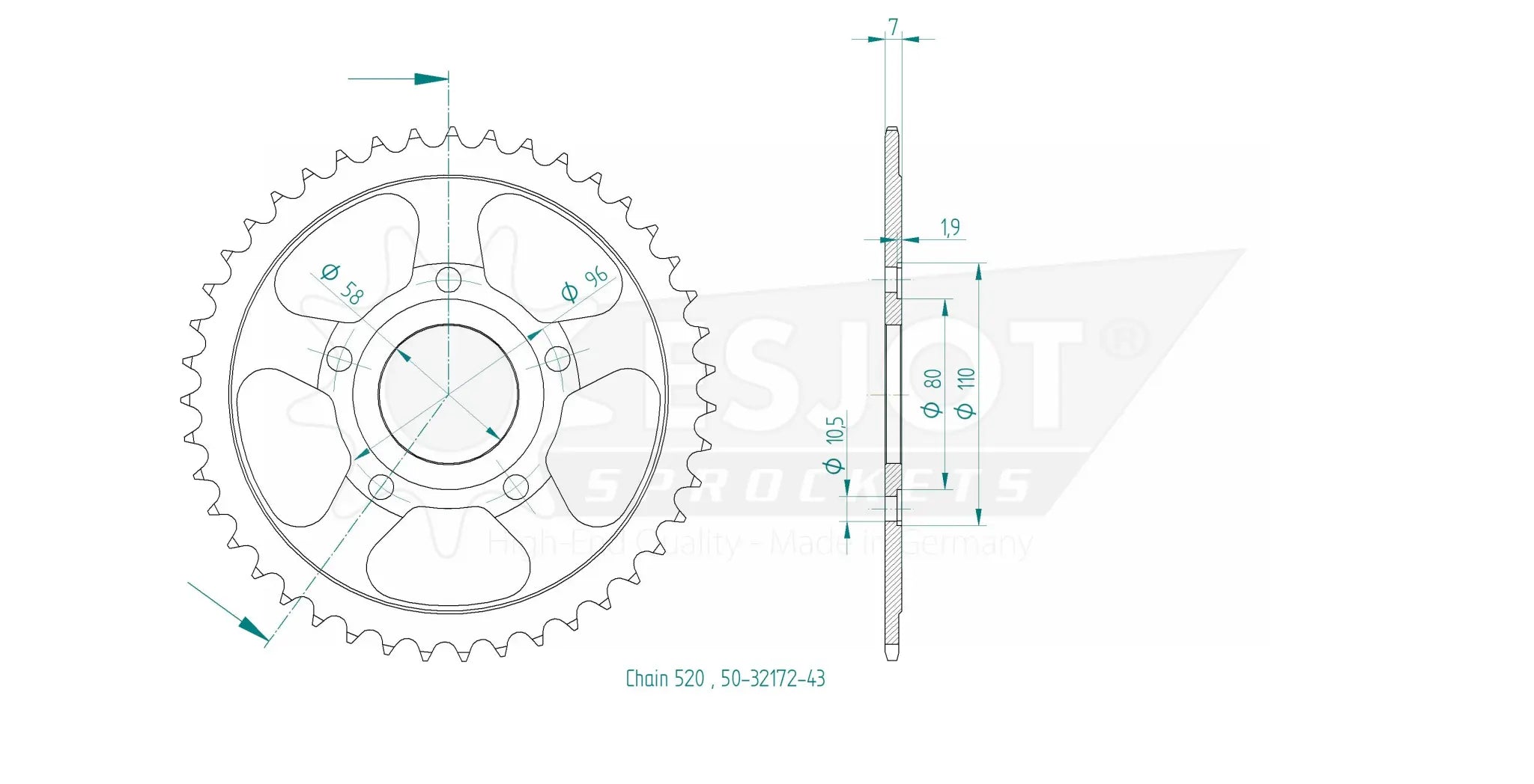 Esjot 520 Standard-Kettenrad hinten