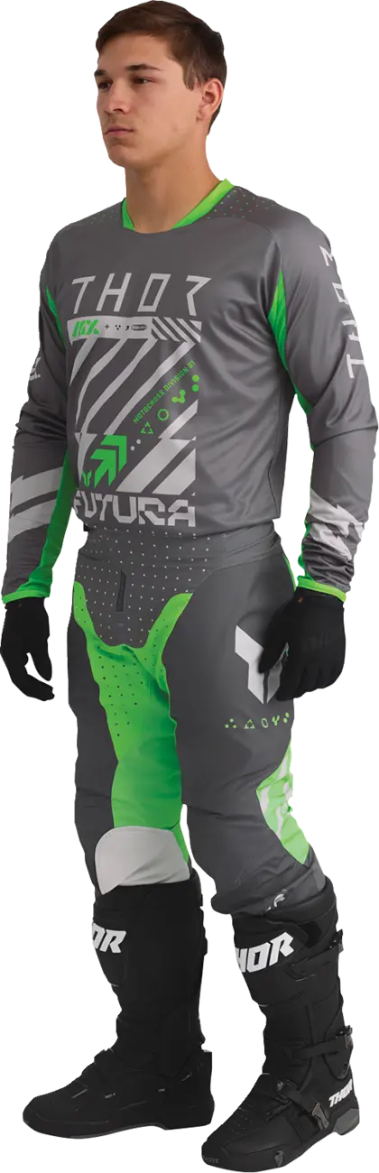 Thor Launchmode Futura Jersey – Hellgrau/Anthrazitgrau/Fluoreszierendes Grün