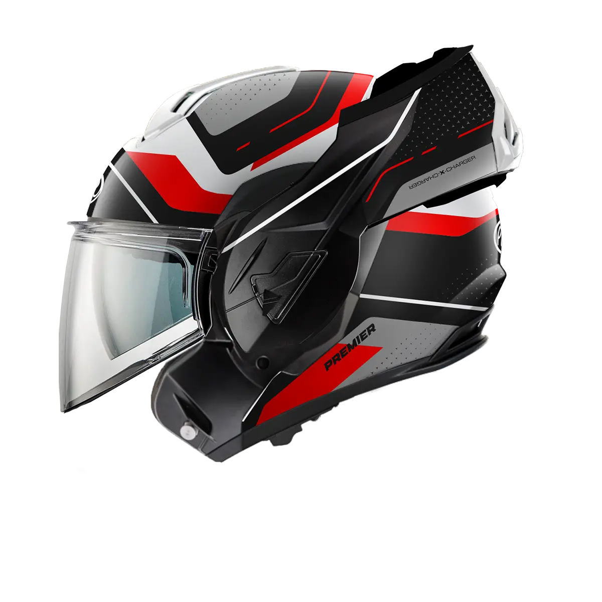 Premier Helmets X-charger Klapphelm – Schwarz/Grau/Rot/Weiß