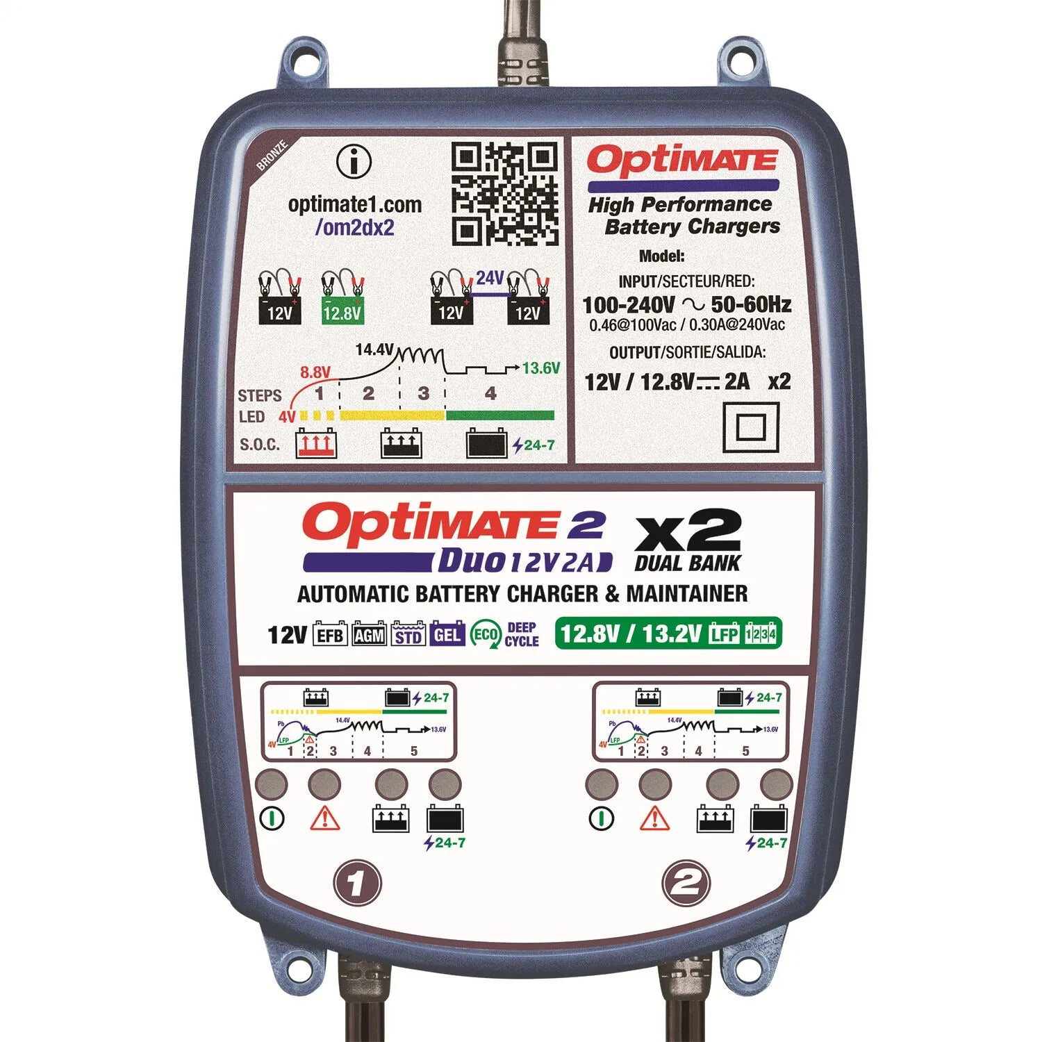 Tecmate Optimate 2 Duo: 12V 2A Batterieerhaltungsgerät