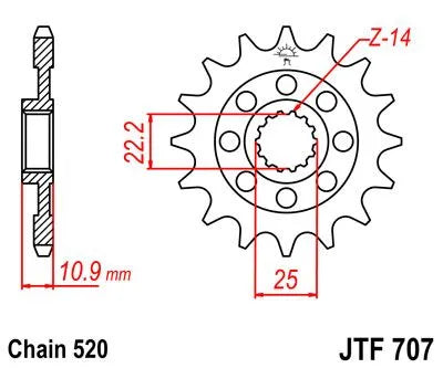 JT Sprockets Ritzel vorne – 520er Kette, 14 Zähne