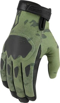 Icon Hooligan CE Handschuhe für sportliches Motorradfahren – Schwarz/Camo Grün