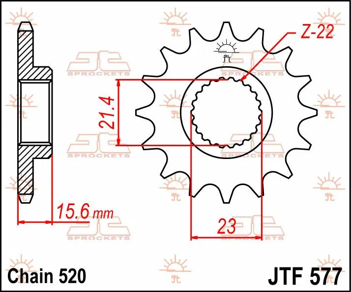 JT Sprockets Ritzel vorne – 520er Kette, 14 Zähne